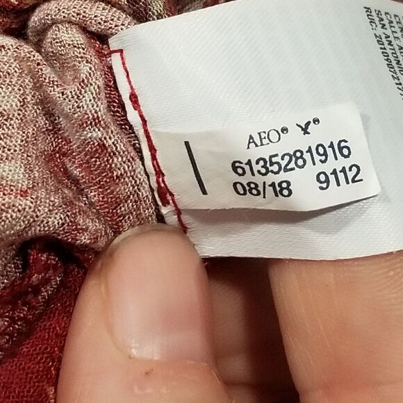 American Eagle Womens Medium Boho Peasant Top Red Paisley Balloon Sleeve Viscose - Picture 9 of 11